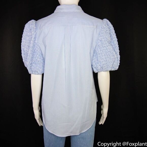 NEW Petersyn Zadie puff short sleeve button front cotton top, white, M - Picture 4 of 16